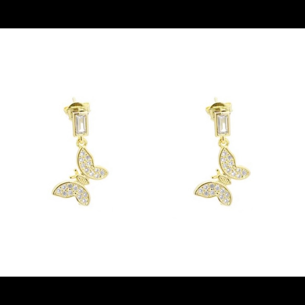 Gold Plated Dangle Butterfly Huggies